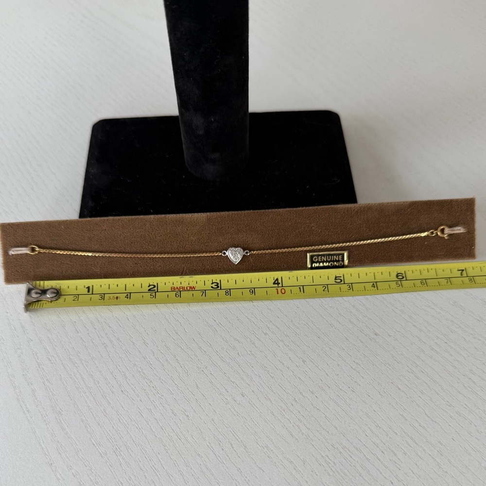 Vintage 14KT Gold Silver and Diamond Heart Bracelet, 6 1/2" - Picture 13 of 16